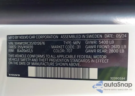 2025 Volvo Xc60 B5 Plus из США, поврежденный, VIN YV4M12RC3S1012676